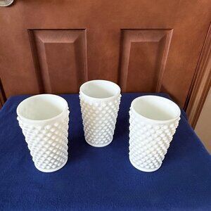 Set of 3 Vintage Fenton White Hobnail Milk Glass Flat Tumblers 9oz 5" deep #3949